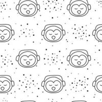 zwart-wit naadloze patroon met doodle overzicht pinguin gezichten en stippen. vector