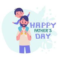 vectorillustratie van een vader die zijn zoon op zijn schouders op een florale achtergrond houdt. een ansichtkaart voor vaderdag. een ontwerpelement voor een banner, wenskaart of flyer. tekens in vlakke stijl. vector