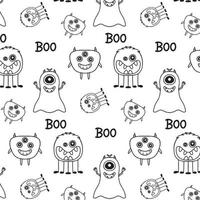 monster halloween patroon. schattige stripfiguren in eenvoudige handgetekende scandinavische stijl. vector kinderachtig grappige doodle illustratie. babykleding, textiel, stof, behang, papier