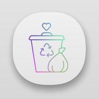 app-pictogram voor afvalverwijdering. afvalbeheerprogramma. helpen met het sorteren van zwerfvuil. sociale activiteit voor afvalinzameling. uiux-gebruikersinterface. web- of mobiele applicaties. geïsoleerde vectorillustraties vector