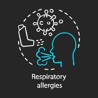 ademhalingsallergieën krijt concept icoon. idee van allergische ziekten in de lucht. astma-inhalator, hoestende persoon, bacteriën. vector geïsoleerde schoolbordillustratie