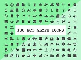 ecologie glyph pictogrammen grote reeks. silhouet symbolen. ecologie wereldwijde zorg, alternatieve energiebronnen, energiebesparende technologieën. ecologische industrie en landbouw. vector geïsoleerde illustratie