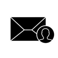 gerichte e-mailmarketing glyph-pictogram. mailinglijst. e-mail aankondiging. brieven sturen naar klanten. e-mail reclame. online marketing. massa mailing. negatieve ruimte. vector geïsoleerde illustratie