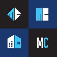mc letter gebouw logo in blauwe kleur vector