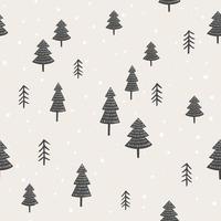 Scandinavische winter forest vector patroon. hand getekende naadloze backgorund met bomen en sneeuw.