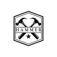 hamer, bouwconstructiehulpmiddelen en rechter logo vectorpictogram, vintage retro ontwerpillustratie vector