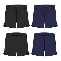 zwart en marine kleur jongens zweet shorts broek mode platte schets vector illustratie sjabloon voor- en achterkant uitzicht geïsoleerd op een witte achtergrond.