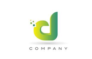 d alfabet letter embleemontwerp pictogram met groene stip. creatieve sjabloon voor bedrijf en bedrijf vector
