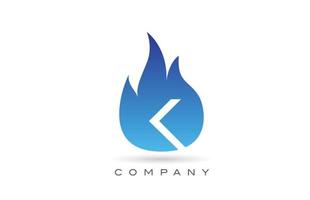 k blauw vuur vlammen alfabet letter logo ontwerp. creatieve pictogramsjabloon voor bedrijf en bedrijf vector