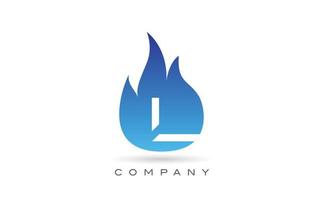l blauw vuur vlammen alfabet letter logo ontwerp. creatieve pictogramsjabloon voor bedrijf en bedrijf vector