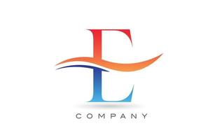 oranje blauw e alfabet letter logo ontwerp met swoosh. creatieve pictogramsjabloon voor bedrijf vector