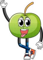 een stripfiguur van een groene appel op een witte achtergrond vector