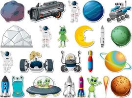 stickerset van ruimtevoorwerpen en astronauten vector