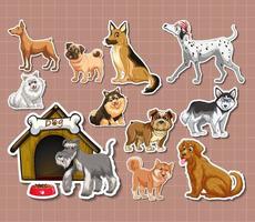 stickerset van verschillende honden cartoon vector