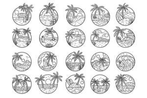 set mega enorme bundel collectie strand goede vibes zonsondergang kokospalm ontspannen golf surfen badges illustratie vector