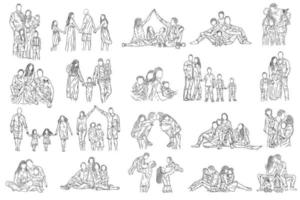 set mega collectie bundel familie met liefde gelukkige vrouw en man met baby en kind lijntekeningen illustratie vector