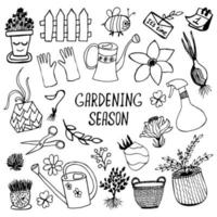 set tuin pictogrammen hand getrokken doodle elementen. vectorillustratie. vector