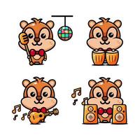schattige muzikant eekhoorn karakter ontwerp set thema muziekconcert vector
