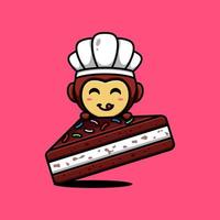 schattige aap karakter ontwerp thema heerlijke chocolade slagroomtaart vector