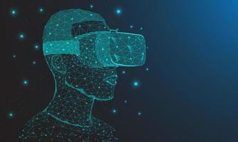 man met virtual reality-bril vr wereld abstract met neon lines.vector afbeelding vector