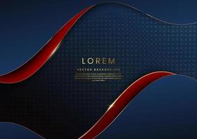 luxe concept sjabloon 3d donkerblauwe en rode golfvorm op donkerblauwe achtergrond en gouden kromme lijn met kopie ruimte voor tekst. vector
