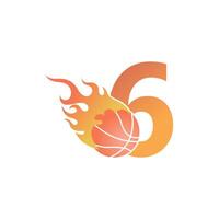 nummer 6 met basketbalbal in brand illustratie vector