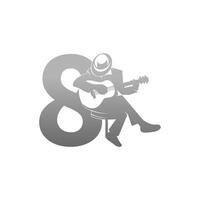 silhouet van persoon die gitaar speelt naast nummer 8 illustratie vector