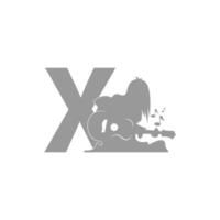 silhouet van persoon die gitaar speelt voor letter x-pictogram vector