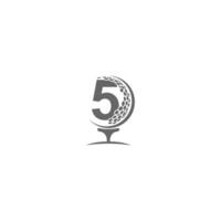 nummer 5 en golfbal pictogram logo ontwerp vector