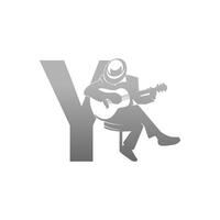 silhouet van persoon die gitaar speelt naast letter y illustratie vector