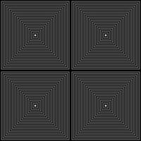 op-art vierkanten in zwart en wit met diagonale lijnen die een optische illusie van piramides of tunnels maken. hypnotische banner, vector geïsoleerd op een witte achtergrond