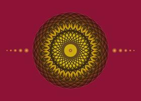 heilige geometrie mandala, luxe gele bloem gouden meditatieve cirkel pictogram, geometrische logo ontwerp, mystieke religieuze wiel, Indiase chakra concept, vectorillustratie geïsoleerd op rode achtergrond vector