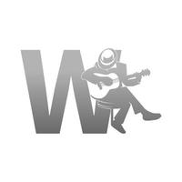 silhouet van persoon die gitaar speelt naast letter w illustratie vector