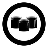 tanks met olie-opslagpictogram in cirkel ronde zwarte kleur vector illustratie afbeelding solide overzichtsstijl