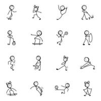 sportactiviteiten handgetekende stok figuur pictogrammen vector