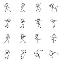 dansen en muziek stok figuur schetsmatige pictogrammen vector