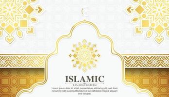 elegante witte en gouden decoratie ramadan kareem achtergrond vector