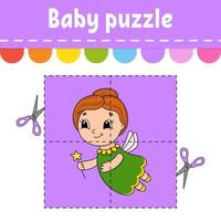 baby puzzel. eenvoudig niveau. flitskaarten. knippen en spelen. werkblad kleuractiviteit. spel voor kinderen. stripfiguur. vector