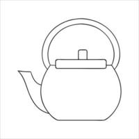 theepot lijn pictogram. zwart-wit theepot vectorillustratie. lineaire kunst waterkoker geïsoleerd op een witte achtergrond. keukenapparatuur in doodle-stijl vector