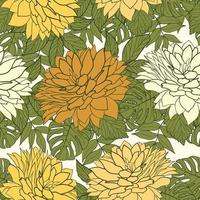 goudsbloem bloemen en bladeren naadloze patroon achtergrond. tropische pioen inpakpapier of textielontwerp. mooie print met handgetekende exotische planten. vector