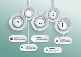 vijf papieren witte overlappende pijlen in horizontale rij geplaatst. concept van 5 opeenvolgende. voor inhoud, diagram, stroomdiagram, stappen, onderdelen, tijdlijninfographics, werkstroomlay-out, grafiek. vector