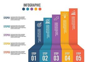 zakelijke groei 5-staps infographics optie. sjabloon voor presentatie en workflowlay-out. abstracte achtergrond. vector