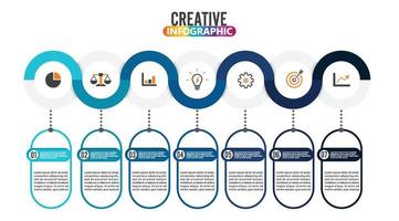 7 delen infographic ontwerp vector en marketing pictogrammen kunnen worden gebruikt voor werkstroomlay-out, diagram, rapport, webdesign. bedrijfsconcept met opties, stappen of processen.