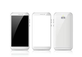 moderne witte touchscreen mobiele telefoon tablet smartphone geïsoleerd op een lichte achtergrond. telefoon voor- en achterkant geïsoleerd. vectorillustratie. vector