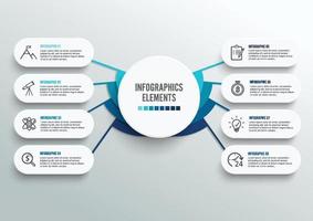 vector infographic sjabloon met 3D-papieren label, geïntegreerde cirkels. bedrijfsconcept met 8 opties. voor inhoud, diagram, stroomdiagram, stappen, onderdelen, tijdlijninfographics.