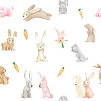 baby konijnen cartoon kunst op witte achtergrond aquarel illustratie grappige stijl naadloze patroon vector