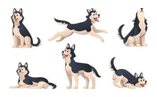 set van schattige Siberische husky in verschillende poses illustratie vector
