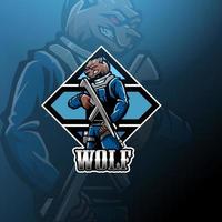 wolf gunner esport mascotte logo vector