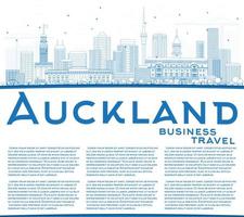 schets de skyline van Auckland met blauwe gebouwen en kopieer ruimte. vector