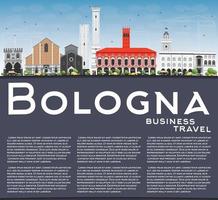 de skyline van bologna met bezienswaardigheden, blauwe lucht en kopieer ruimte. vector